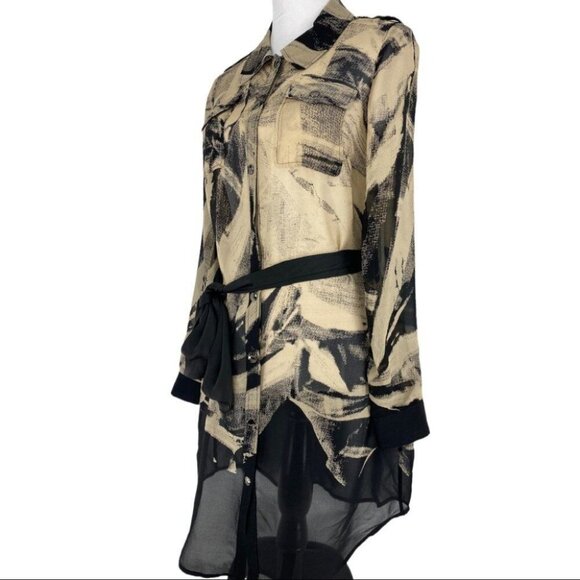 Andrew Marc Women's Tan GEO Print Sheer Button Down Swim Cover-Up Dress 8/C36 - Picture 7 of 10